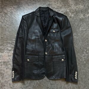 Gucci Women’s Black Leather Blazer Silver Buttons Size 46 Made in Italy